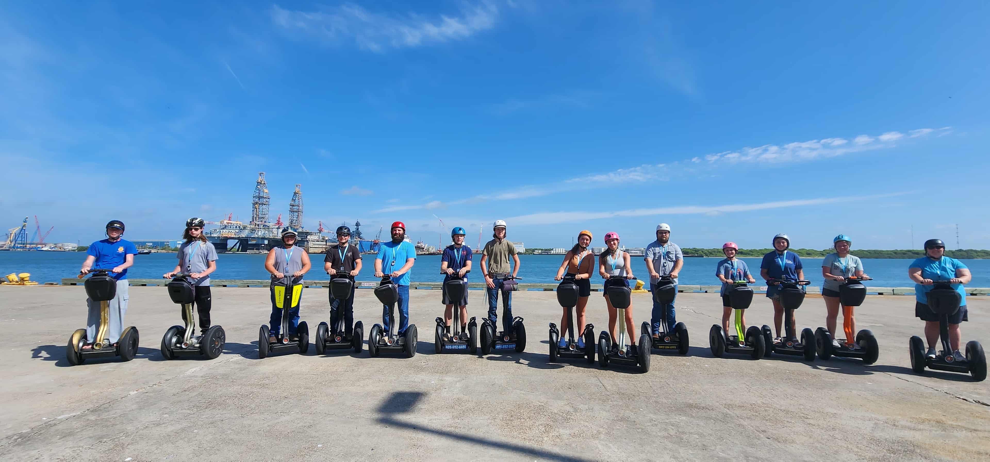 Segway tour participants at Galveston landmark